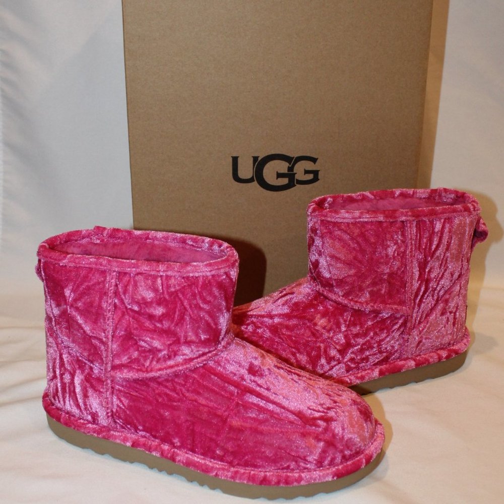 NIB YOUTH 5 6 WOMEN'S‎ 7 8 MINI VELVET RASPBERRY PINK ANKLE BOOTS BOOTIES